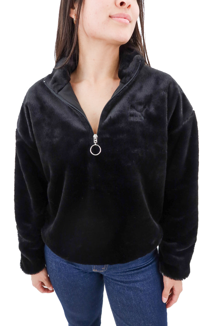 Puma black faux fur half zip (m)