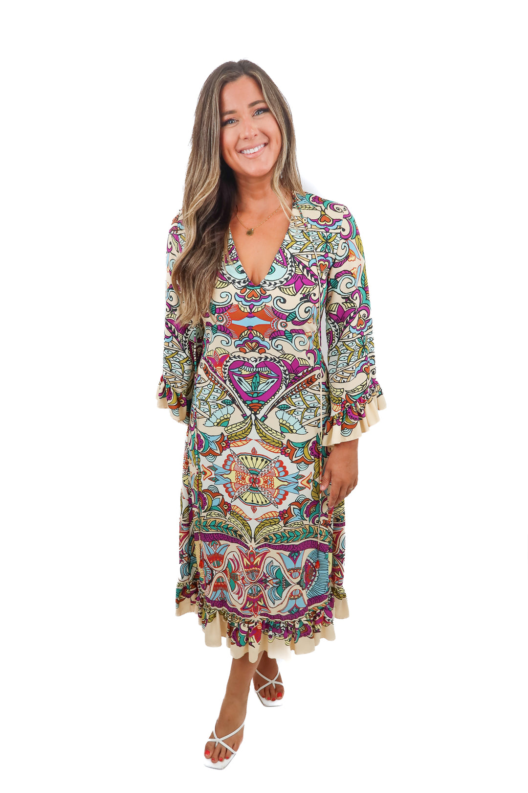 zara purple printed maxi dress (m; retail $70)