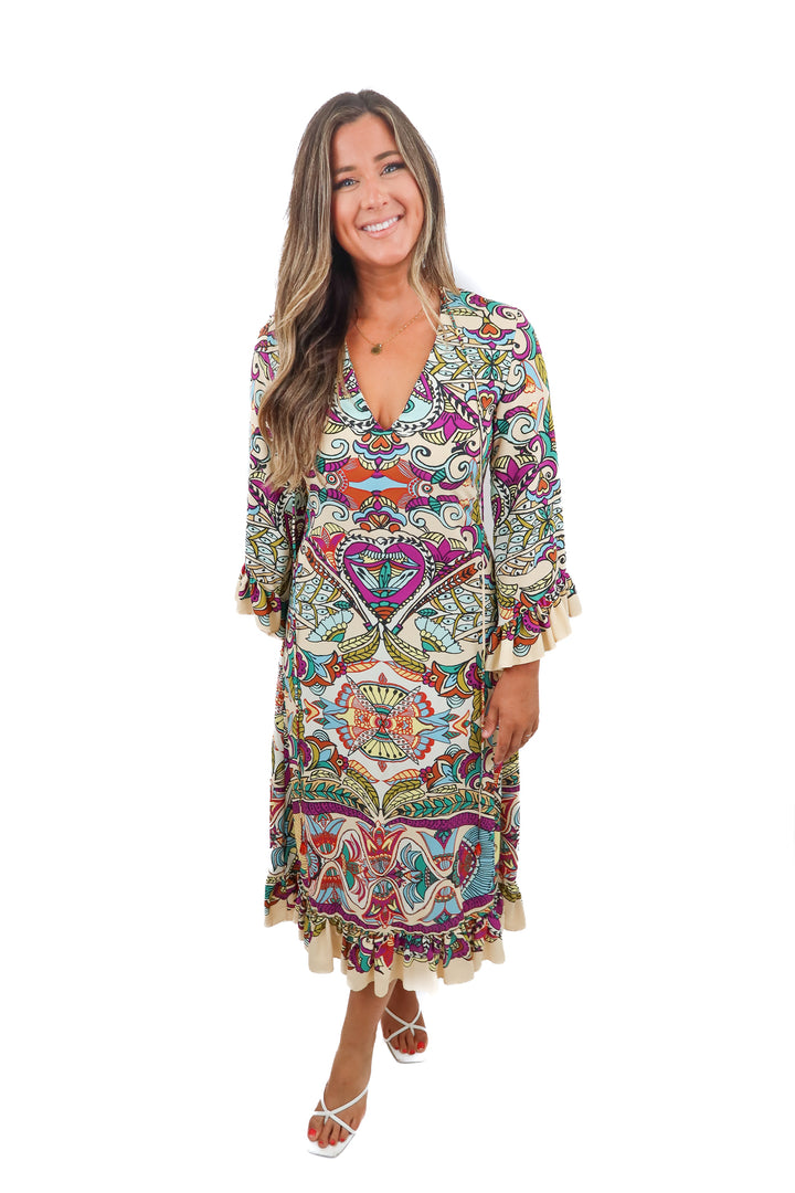 zara purple printed maxi dress (m; retail $70)