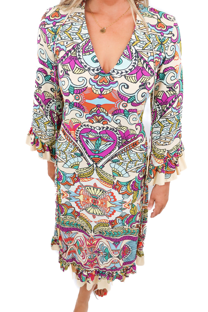 zara purple printed maxi dress (m; retail $70)
