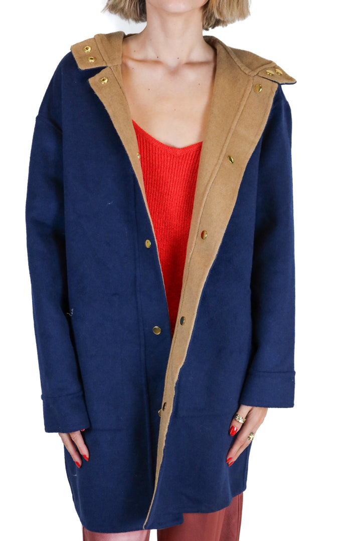 Ann Taylor Reversible Navy and Tan Hooded Coat NWT (S; retail $298)