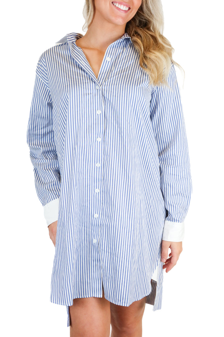 Spanx Blue & White Stripe Shirt Dress (XS)