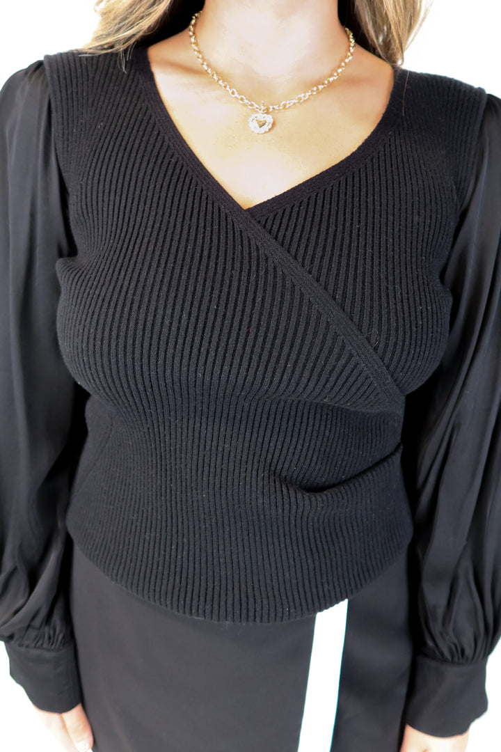 anthropologie black wrap top (m)