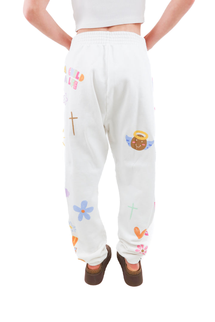 white love a child save a life sweatpants (s; retail $40)
