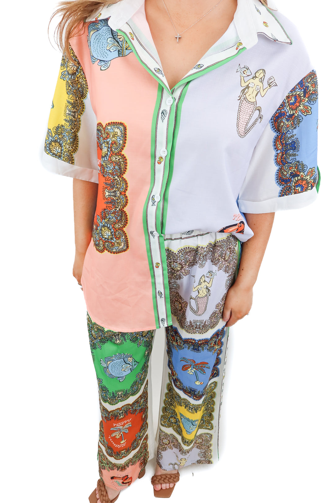tropical abstract button up set (m)
