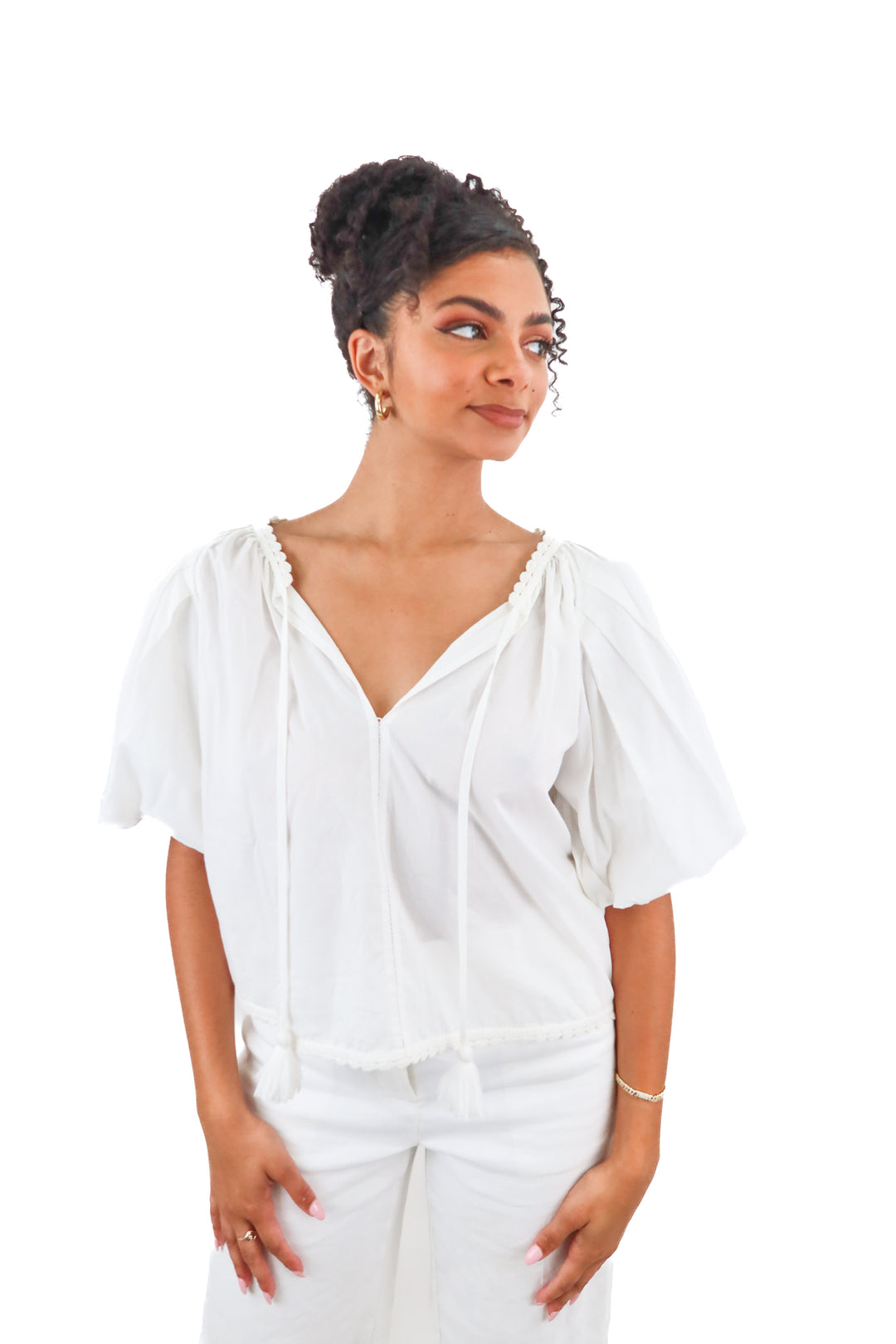 figue white crochet trim blouse (xs; retail $430)