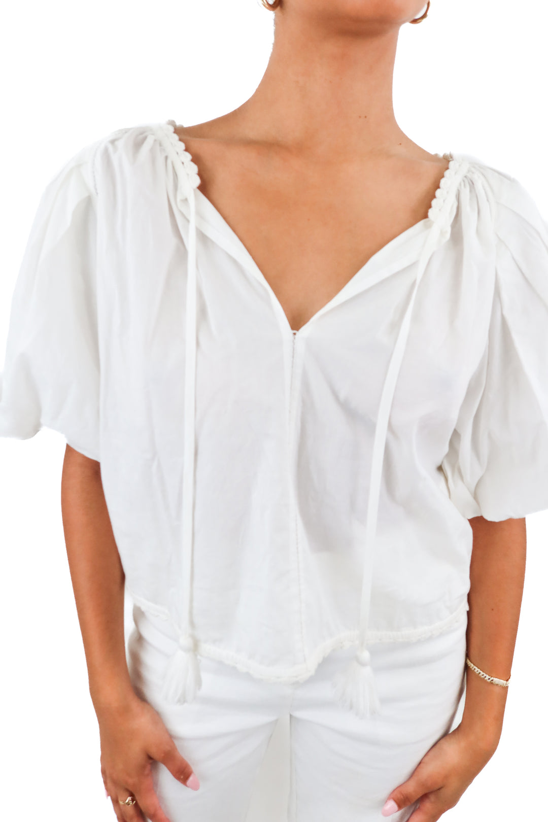 figue white crochet trim blouse (xs; retail $430)