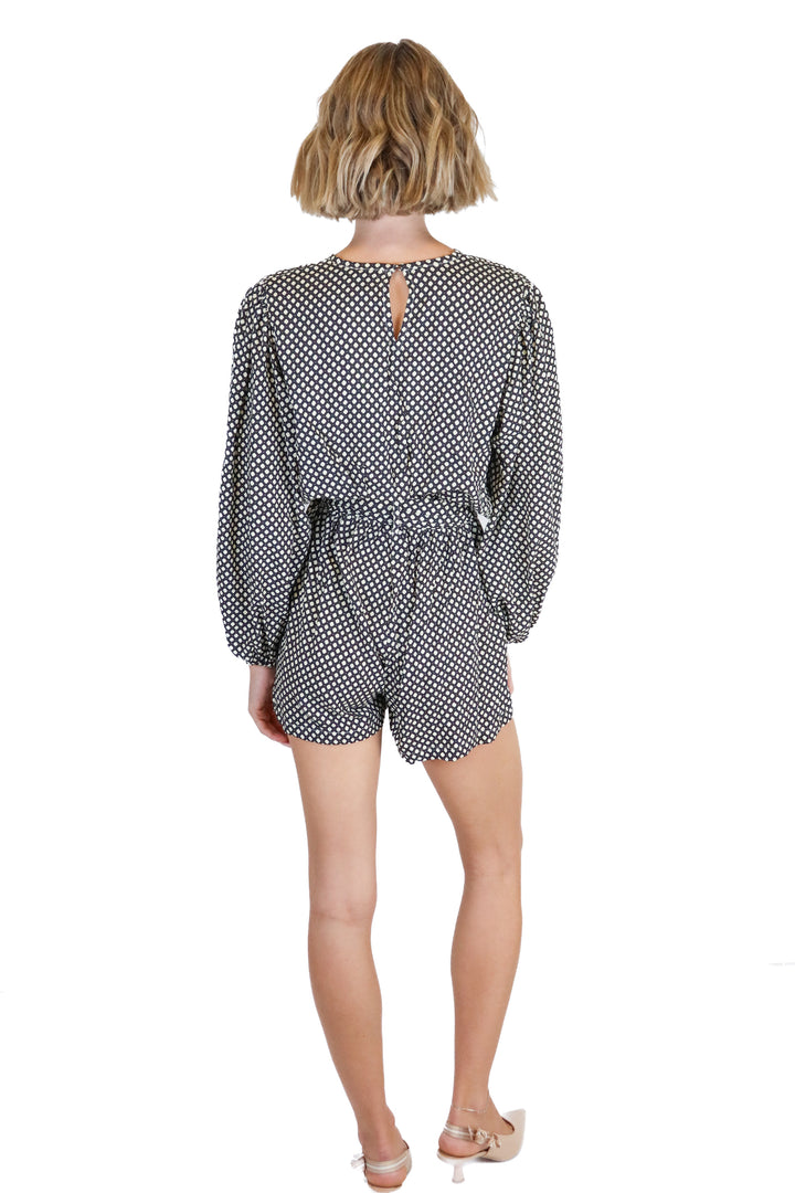 Lusana black/white printed romper NWT (XS; retail $209)