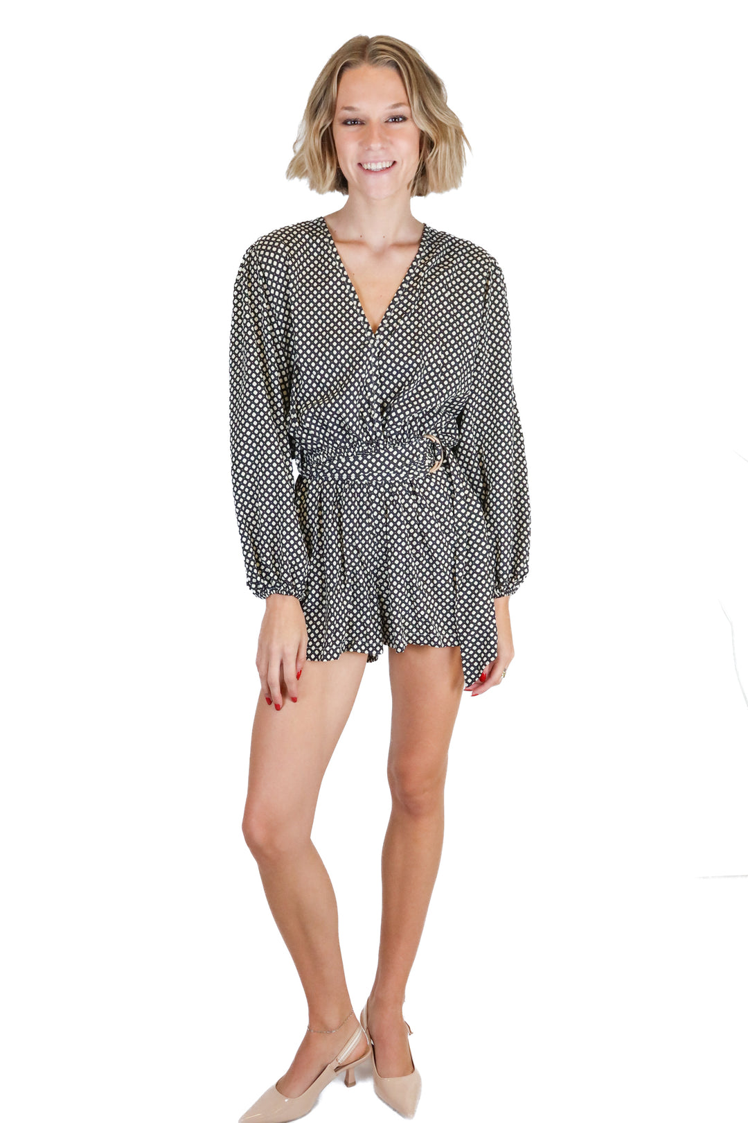 Lusana black/white printed romper NWT (XS; retail $209)