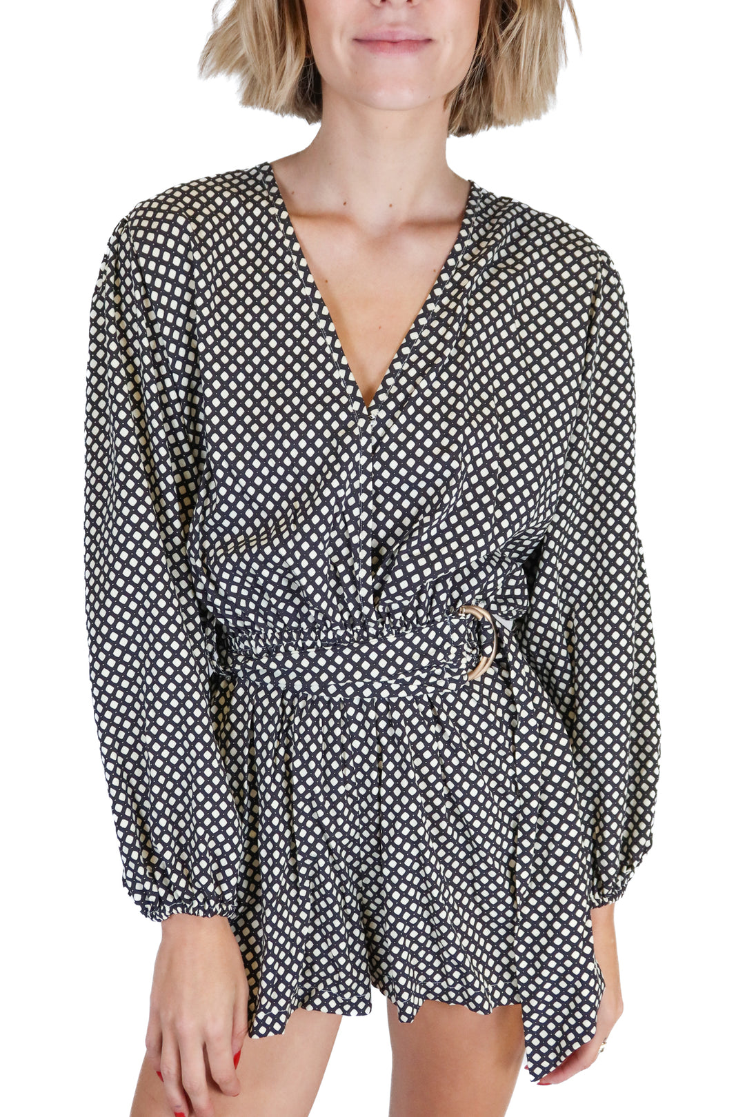 Lusana black/white printed romper NWT (XS; retail $209)