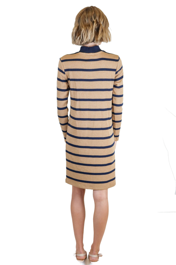 Ann Taylor Navy and Tan Striped Sweater Dress NWT (XXS; retail $139)