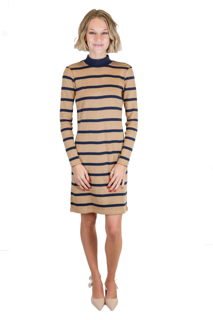 Ann Taylor Navy and Tan Striped Sweater Dress NWT (XXS; retail $139)