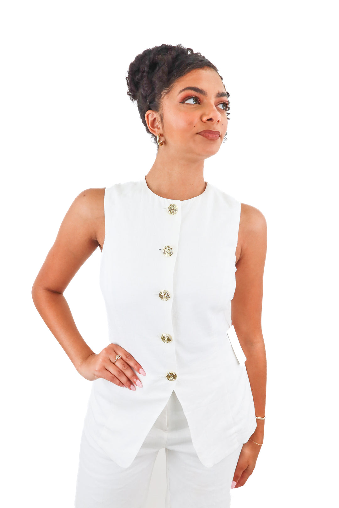 show me your mumu white linen button up top NWT (s; retail $88)
