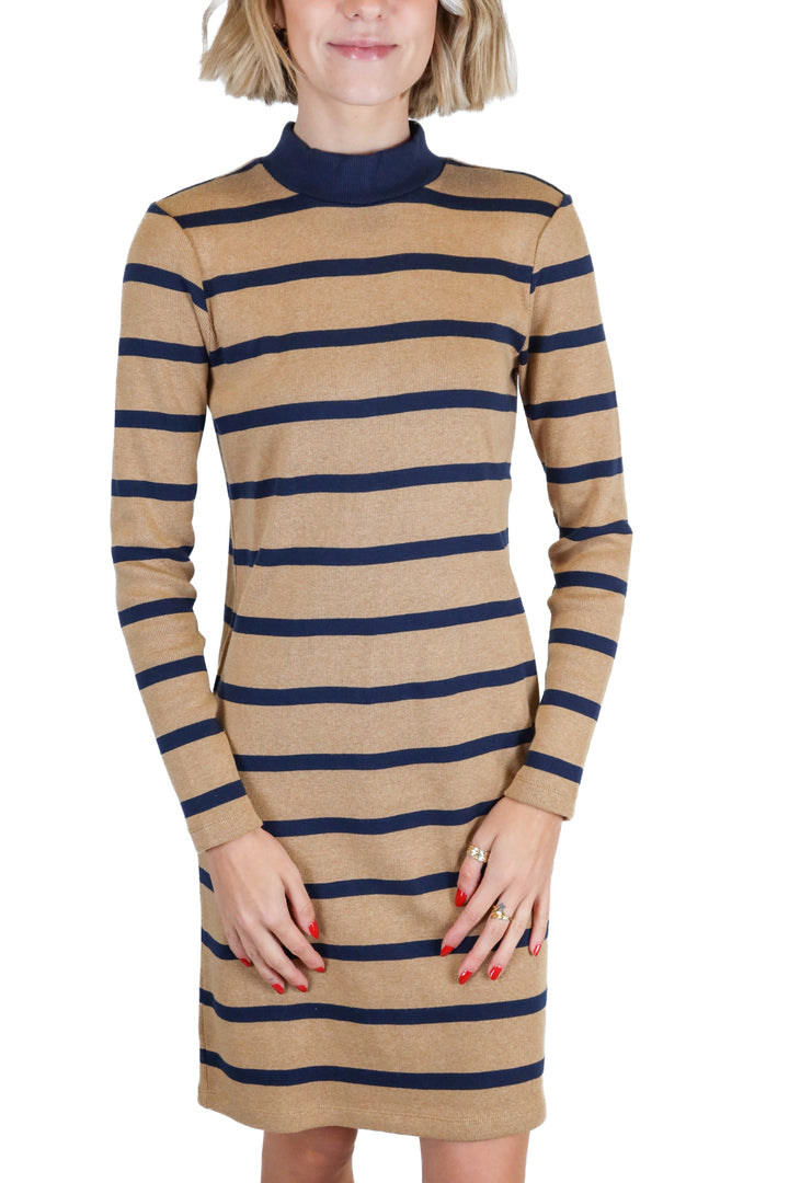 Ann Taylor Navy and Tan Striped Sweater Dress NWT (XXS; retail $139)