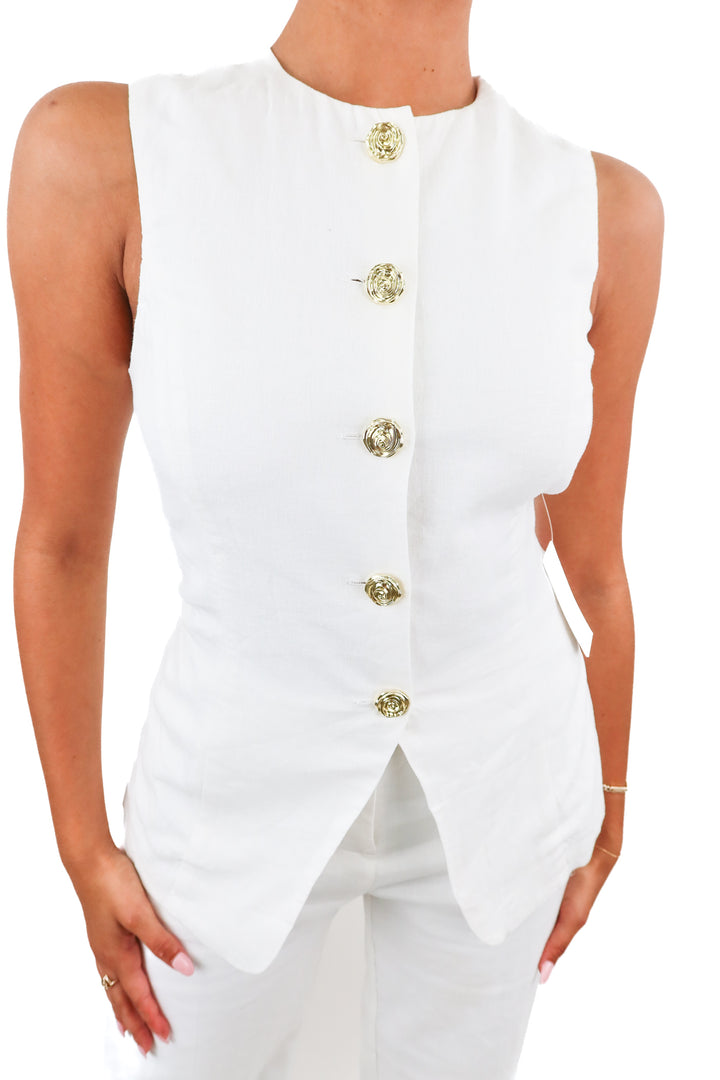 show me your mumu white linen button up top NWT (s; retail $88)