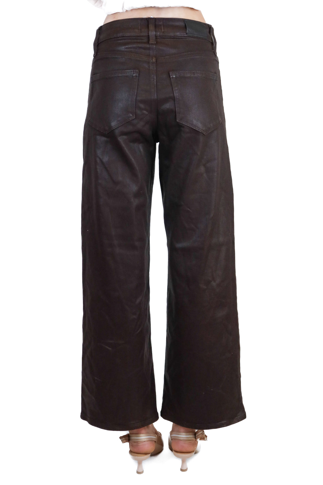 paige dark brown vegan leather waxed wide leg pants (25)