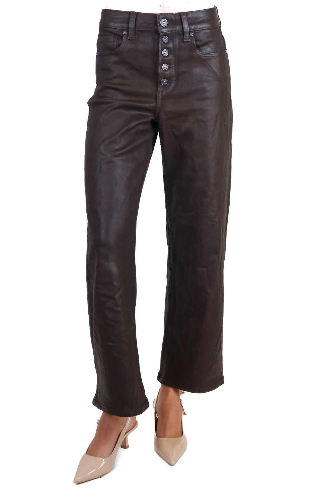 paige dark brown vegan leather waxed wide leg pants (25)