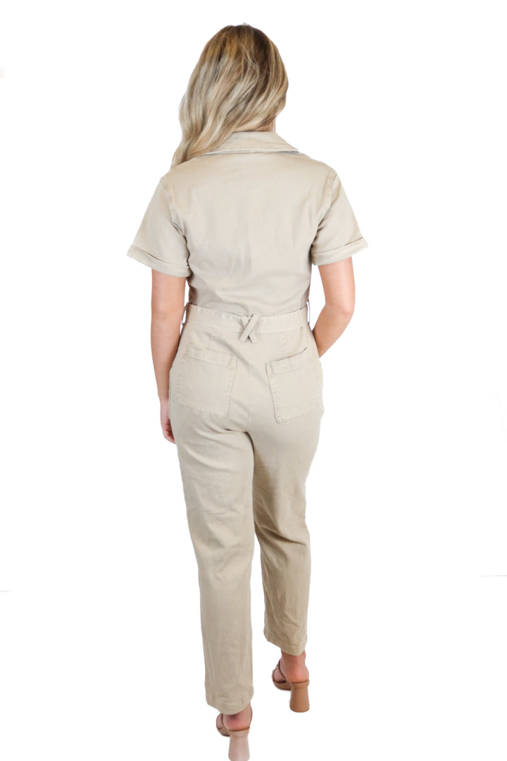 Skies are Blue Tan Jumpsuit (XS; retail $90)