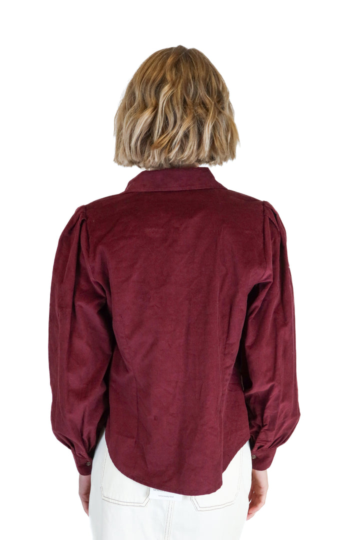 Ann taylor burgundy corduroy button up (xs; retail $98)