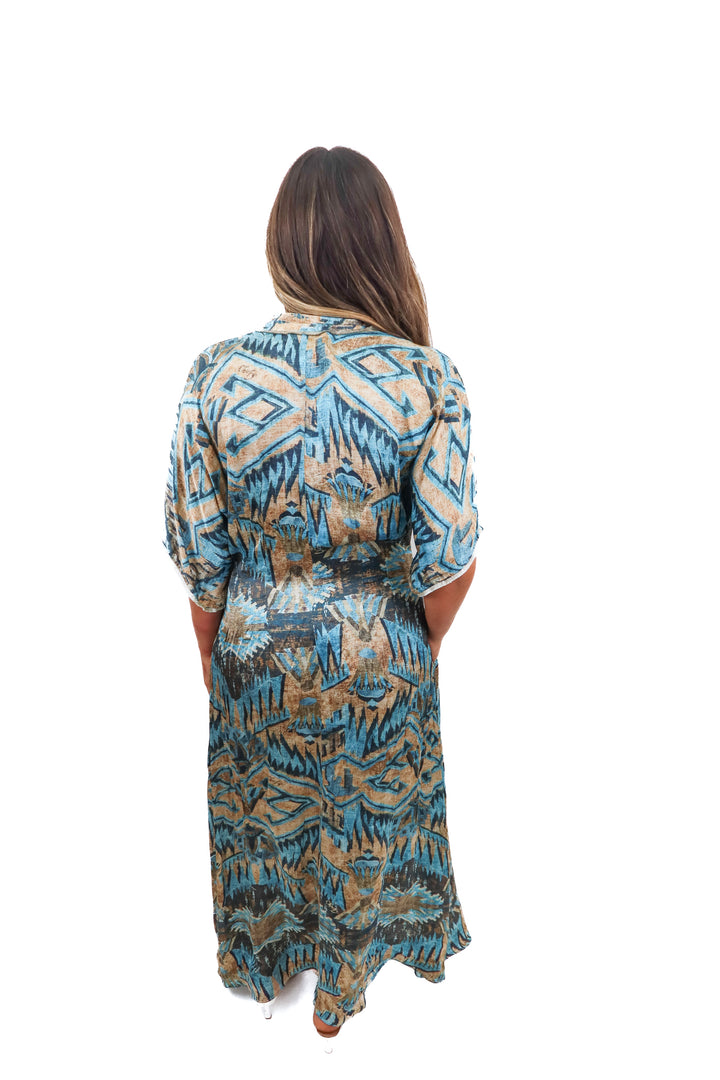 chufy nile tales blue printed dress (m; retail $555)