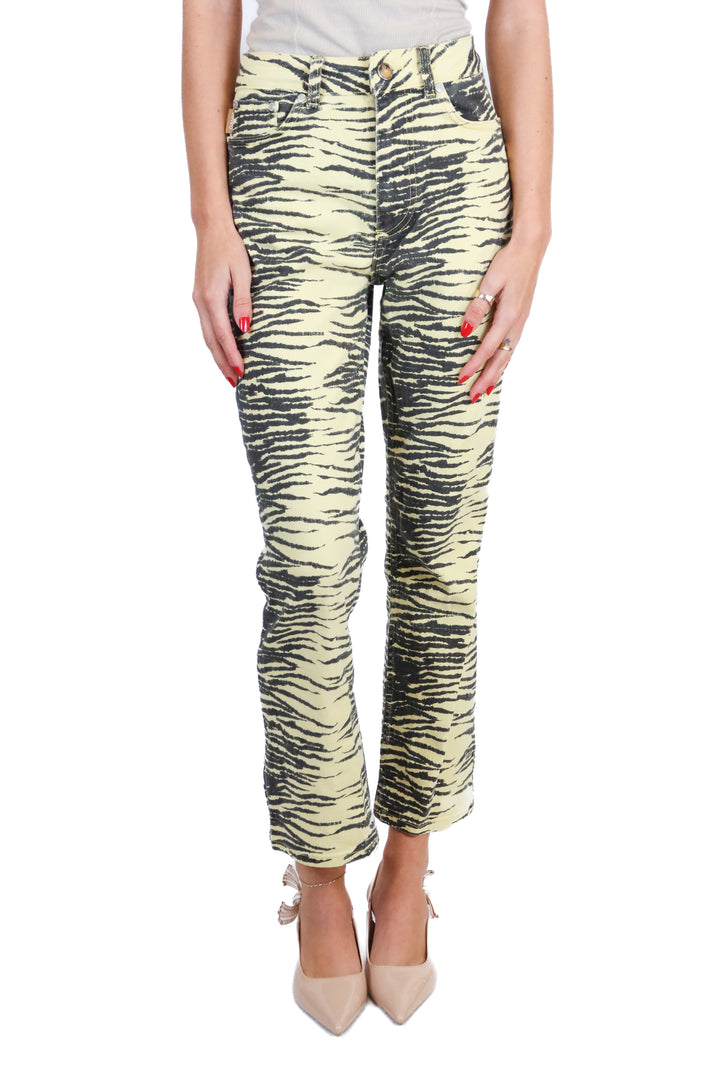 ganni yellow tiger stripe jeans (25; retail $375)