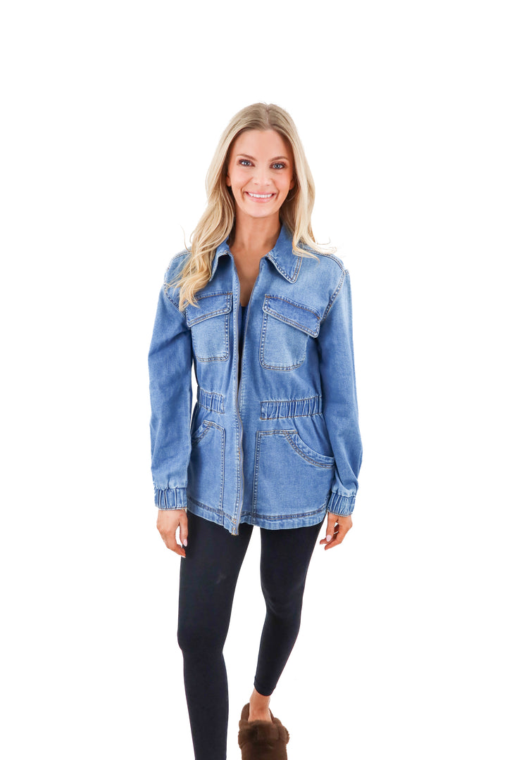 Knox Rose cinch waist denim jacket NWT (M)