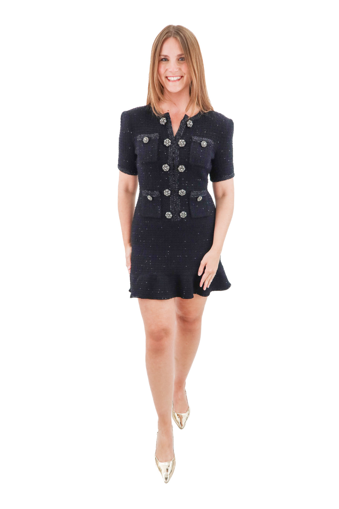 self portait black tweed dress (m; retail $750)