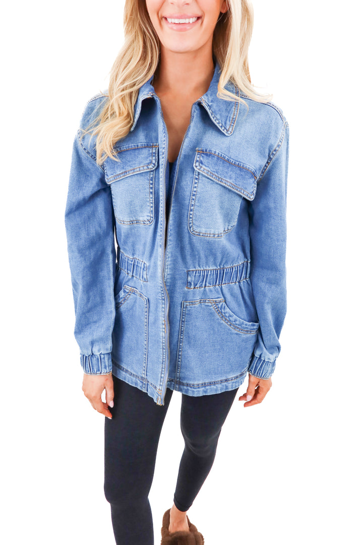Knox Rose cinch waist denim jacket NWT (M)