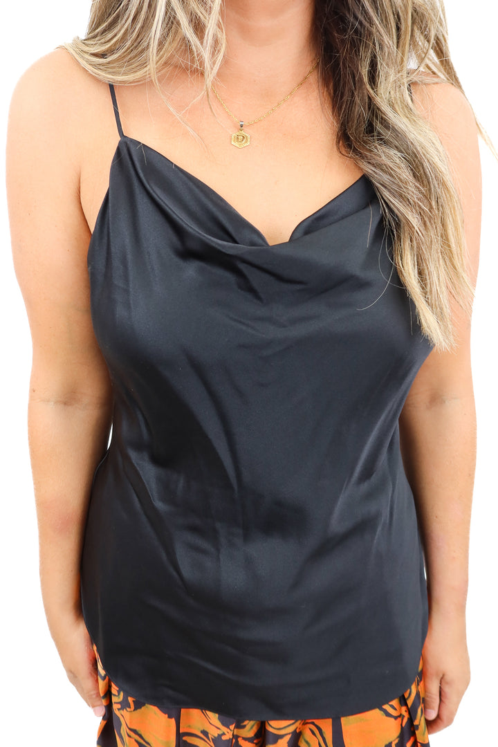 cinq a sept black satin tank (L; retail $245)