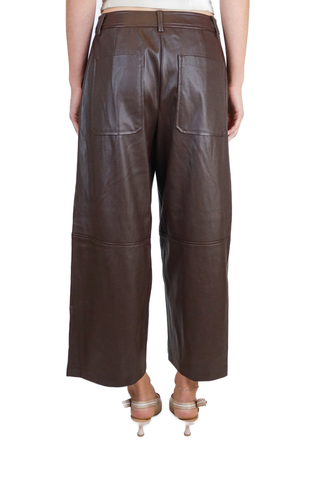 Trina Turk Brown Vegan Leather Wide Crop Pants NWT (0; Retail $298)