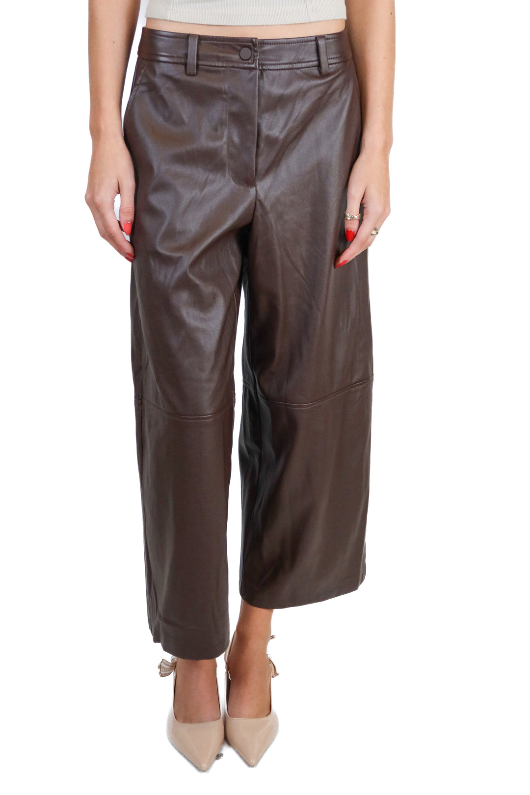 Trina Turk Brown Vegan Leather Wide Crop Pants NWT (0; Retail $298)