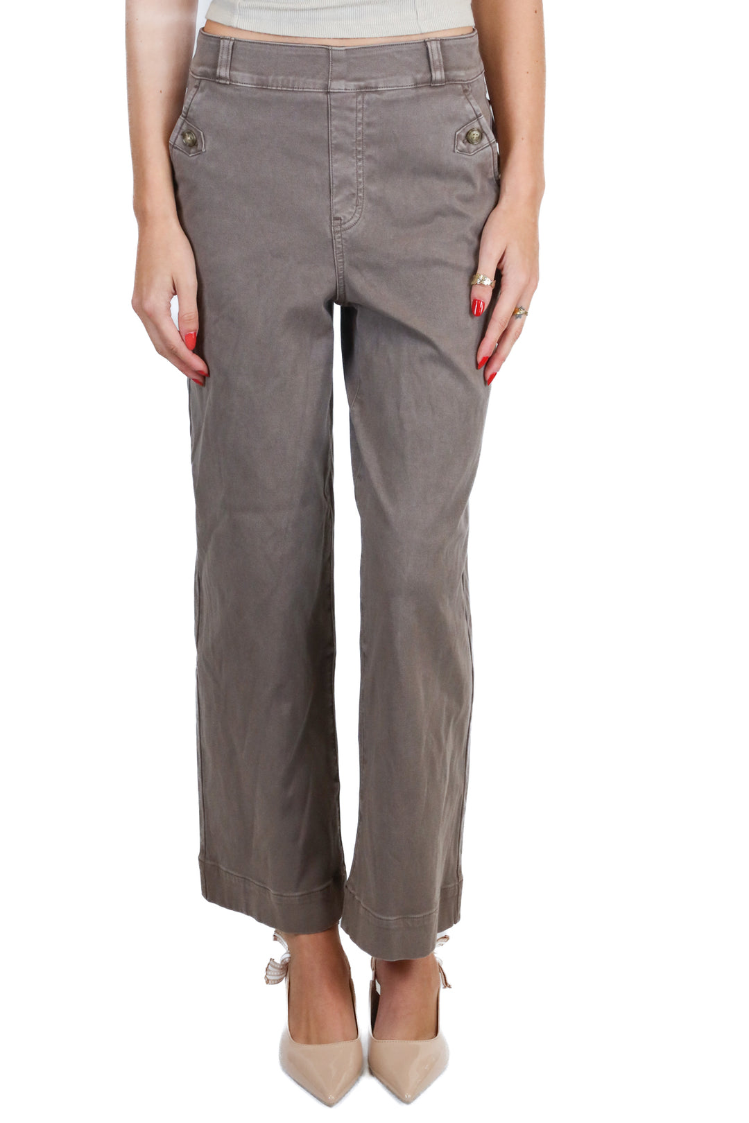 Spanx Brown Stretch Twill Cropped Wide Leg Pants (S; retail $128)