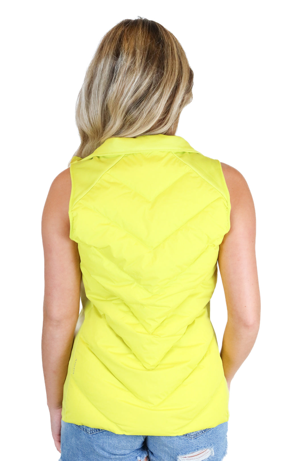 Athleta neon yellow puffer vest (S; retail $179)