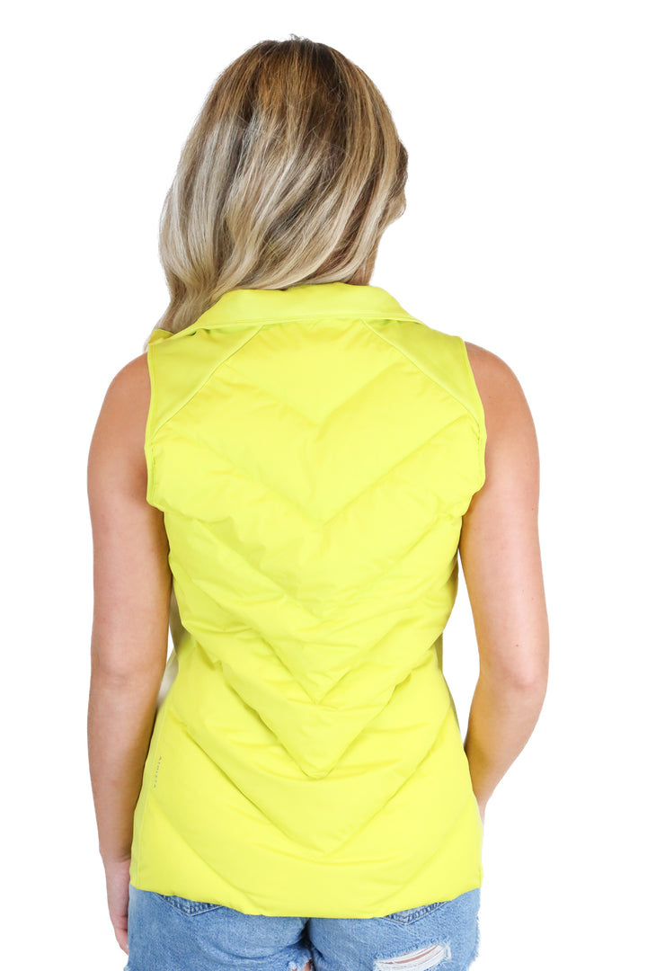Athleta neon yellow puffer vest (S; retail $179)