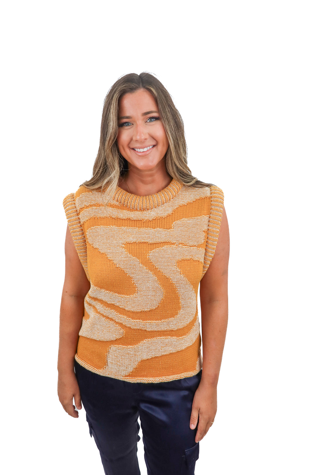 oitici yellow sleeveless chunky knit top (s)
