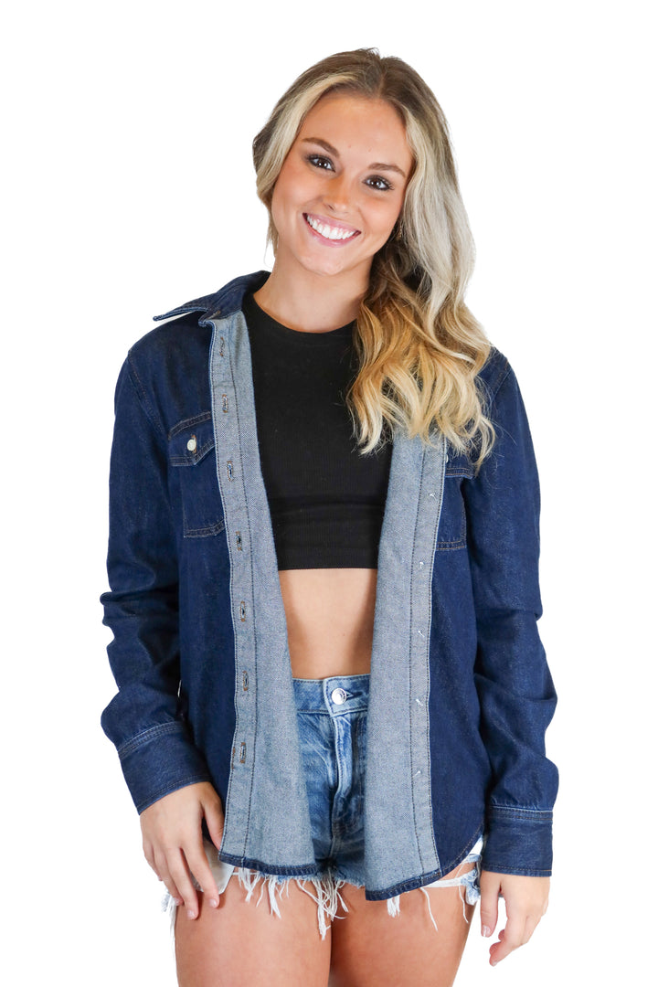 Ann Taylor dark denim long sleeve button down NWT (M; retail $89.50)
