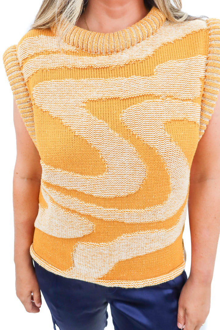 oitici yellow sleeveless chunky knit top (s)