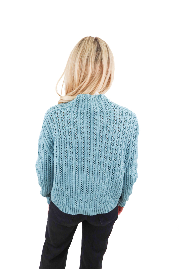 Ann Taylor blue knit mockneck sweater (S)