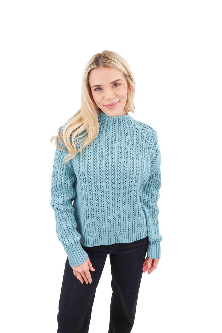 Ann Taylor blue knit mockneck sweater (S)