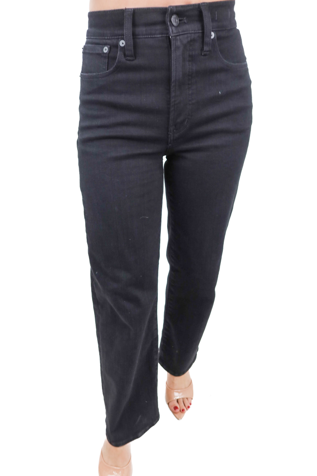 madewell black wide leg denim jeans (24; retail $138)