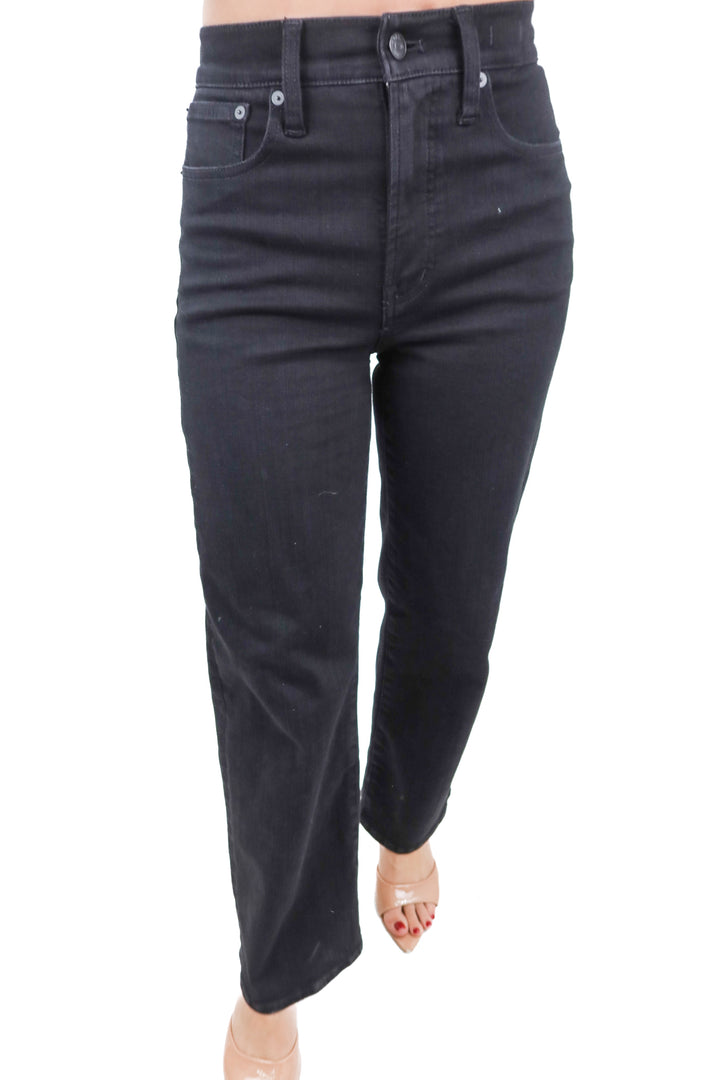 madewell black wide leg denim jeans (24; retail $138)