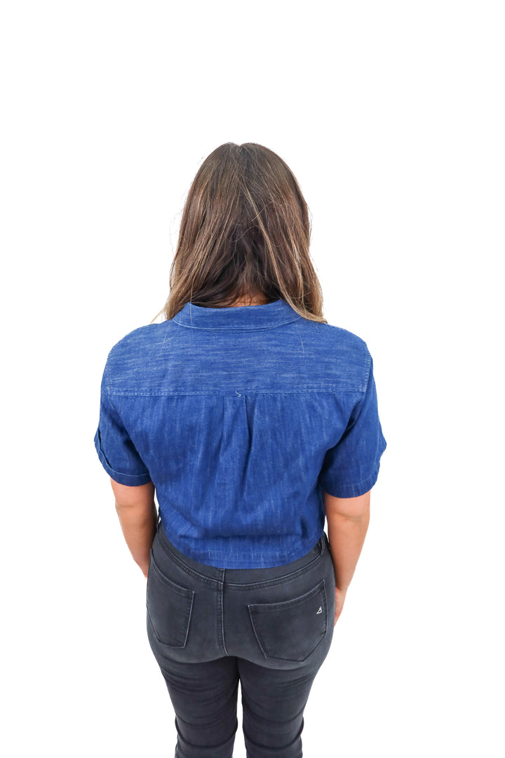 j.crew denim short sleeve top (m; retail $70)