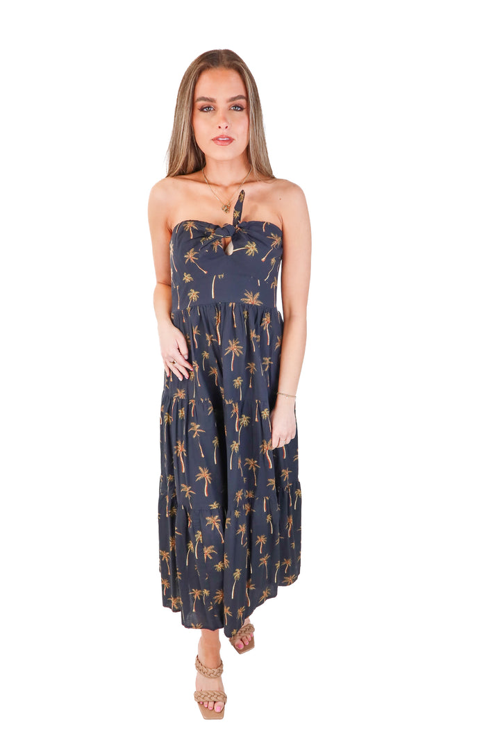 lavender brown palm tree dress (m;retail $325)