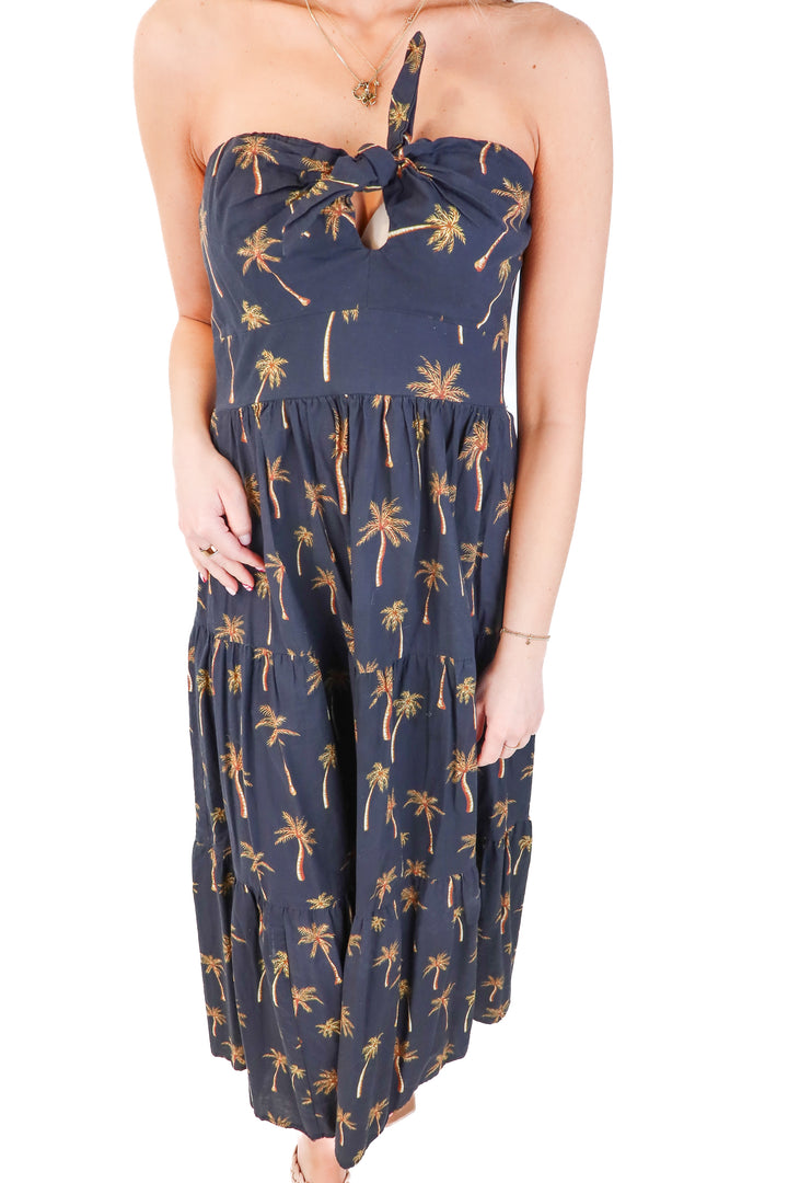 lavender brown palm tree dress (m;retail $325)