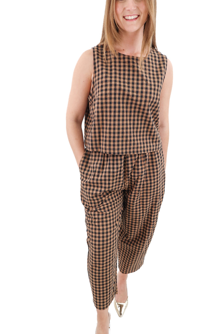 fashion black and brown gingham top and pant set (xl; retail $45)