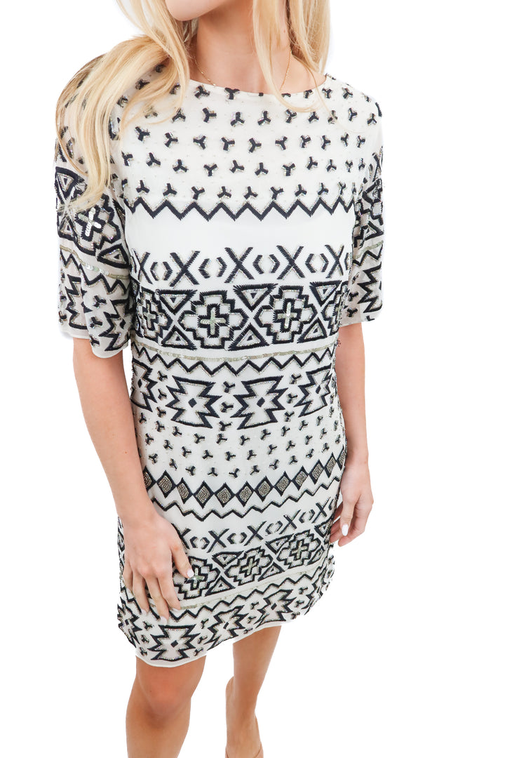 alice and olivia white/black beaded dress NWT (4; retail $598)