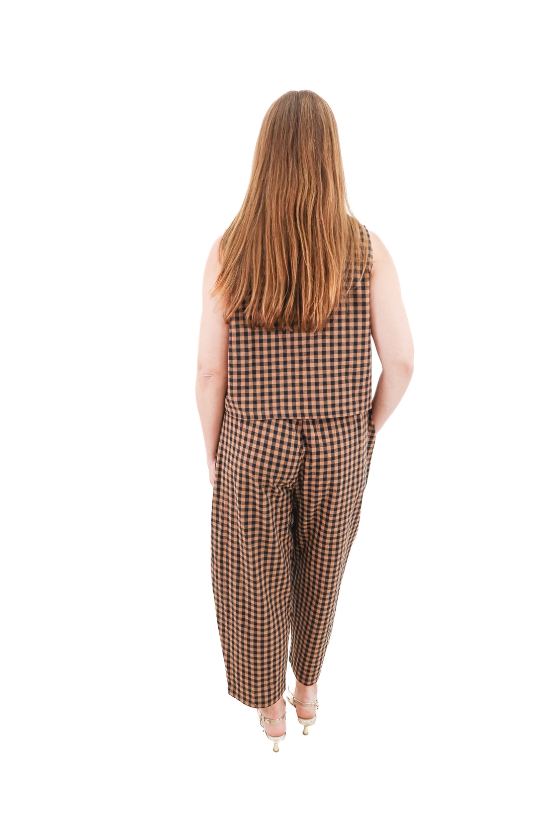 fashion black and brown gingham top and pant set (xl; retail $45)