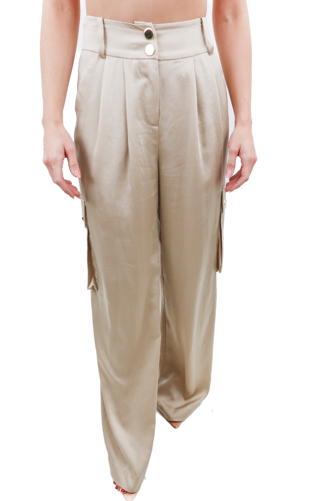 Ramy Brook champagne satin wide leg trousers (0; retail $385)