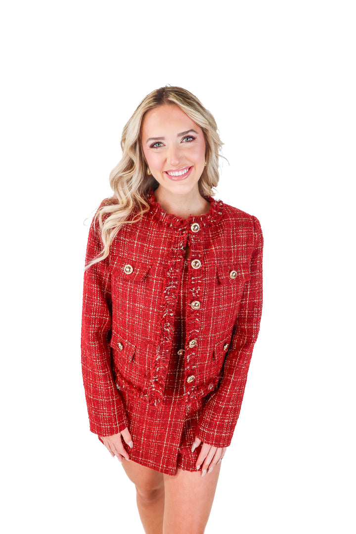 vici red tweed jacket (s; retail $78)
