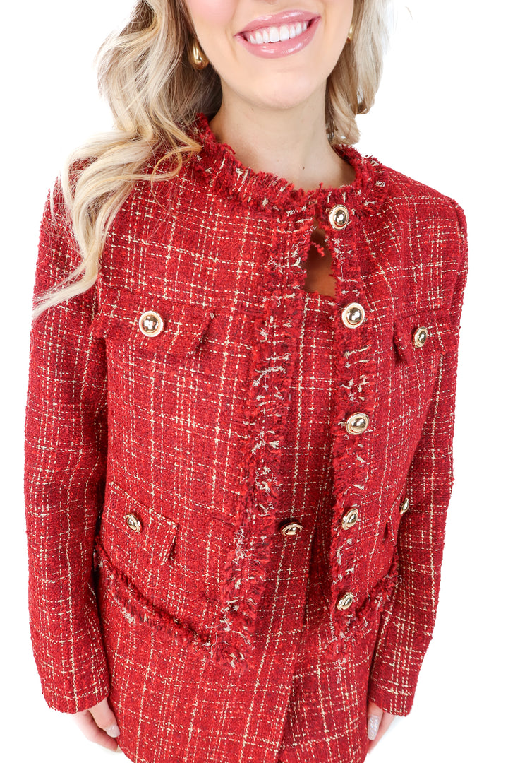 vici red tweed jacket (s; retail $78)